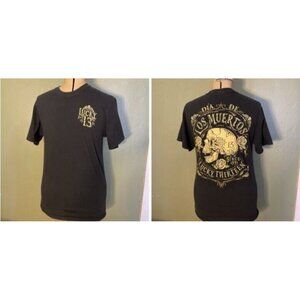The Original Lucky 13 Black Graphic Tee  Dia De Los Muertos Skull Roses Sz M